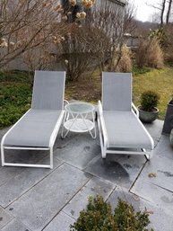 2 - 6ft. Outdoor Aluminum Lounge Chairs W/glass Top Table (20'rd)