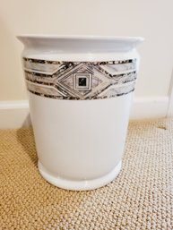 Liette International USA White Porcelain Ceramic Hand Painted Wastebasket Trash Can