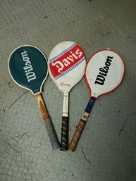 Trio Of Tennis Wood Rackets W/covers (3)