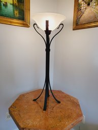 Black Wrought Iron Tall Floor Or Table Lamp With Frosted Glass Shade