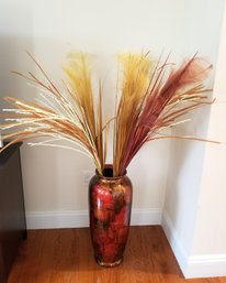 Colorful Decorative Pottery Vase With Dried Grasses
