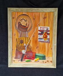 MCM OUTDOOR LIFE MAGAZINE OIL PAINTING FRAMED