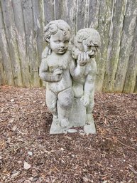 Vintage Cement Playful Boys Garden Statue