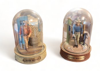 2 The Franklin Mint Limited Edition Hand Painted John Wayne Sculpture Figures Under Domes