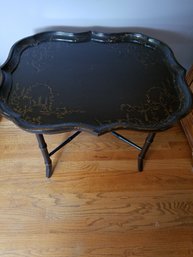 Black Detailed Wood Tray Table - 28x24x20H