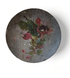 Antique 19th Century Hand Painted Floral Wooden Plate, Unsigned 6.75 Inches