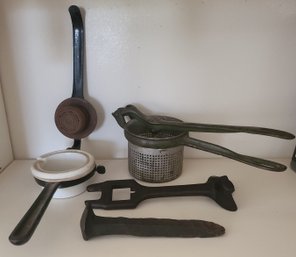 Vintage Kitchen Tools, Lemon Squeezer, Potato Masher And More