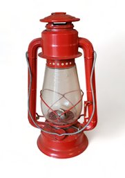 Antique Red Dietz Junior Railroad Lantern Oil Lamp Light 17.25' High