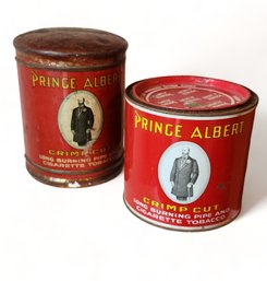 2 Vintage Red Prince Albert Crimp Cut Pipe Tobacco Tins W/ Lids