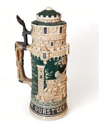 20th Century German Lidded Porcelain Castle Themed Beer Stein