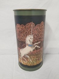 Vintage Metal Umbrella Holder With Unicorn Litho Print