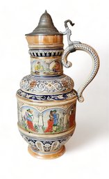 Large 20th Century West German Lidded Porcelain Beer Stein