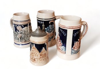 Set 4 Porcelain 20th Century German Tankards ~ Steins