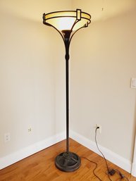 Hand Forged Metal Verduno Black Floor Lamp With Frosted Glass Hurricane Shade