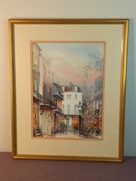 Signed Watercolor Art- Landscape View Of A Street