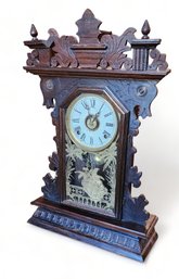 Antique Late 19th Century Carved Walnut Gingerbread Kitchen Clock ~ Partial Label