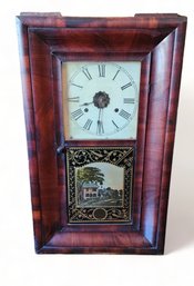 Antique American Empire Eglomise Reverse Painted Jerome & Co 30 Hour Ogee Wall Clock, 1870s