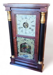 Antique 19th Century Mahogany Case Seth Thomas Reverse Painted Glass Pendulum Wall Clock, C1860