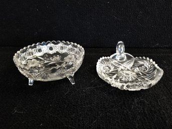 Vintage Fostoria American Clear Glass Footed Candy Dish & Trinket Dish With Handle