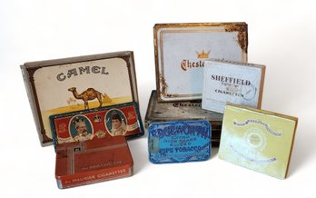 Collection Of Tin Antique & Vintage Cigarette Tobacco Cases ~ Lucky Strike ~ Chesterfield ~