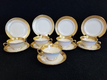 Lovely Vintage Lenox Westchester Gold Mark Bone China Cups, Saucers & Dessert Plates - 24 Pieces