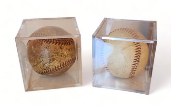 Pair Plastic Cased Autographed Team Baseballs ~ Teams Unknown, Possibly 1950s ~ One Read ~ Bob Elliot