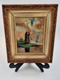 Antique Oil On Board With Lemon Gilt Frame