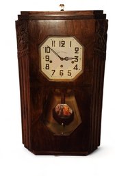 Antique Beveled Case French Oak Hanging Pendulum Wall Clock , C1900