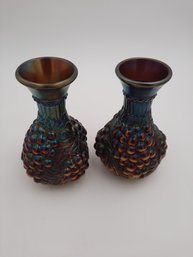 Antique IMPERIAL GRAPE ELECTRIC PURPLE Carnival Glass Vases- Rare Matched Pair