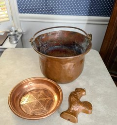 Large Copper Pot With Heavy Copper Sifter And Light Copper  Rooster Mold