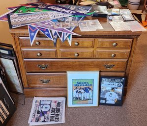 What You See Is What You Get! ~ Table Lot Of Sports Items ~ Pennants ~ Baseball Cards, Newspaper ~ LOT #7