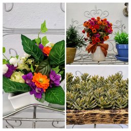 Large Grouping Of Faux Plants And Flower Arrangements