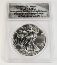 2020 American Silver Eagle .999 ANACS Slab Graded MS69 First Strike