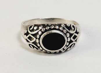 Vintage Sterling Silver Onyx Inlay Ring