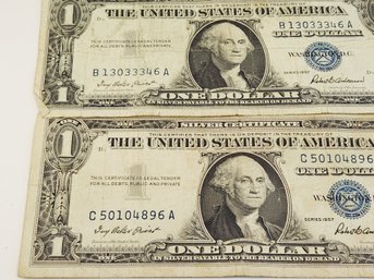 2 -  1957 $1  Blue Seal Silver Certificates  Bills / Notes