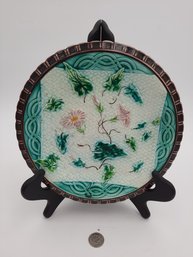 Antique Majolica Morning Glory Footed Plate/ Compote