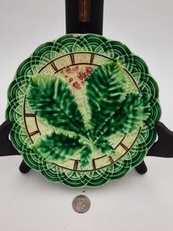 Antique Schramberg Majolica Plate Chestnut Leaves