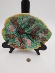 Antique Majolica Begonia Leaf Dish