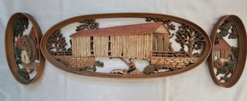 Vintage MCM BURWOOD Co Oval Wall Decor 3D Old Mill