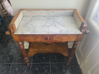 Antique 19th C.  Mahogany Marble Washstand Louis Philippe Style, Circa 1890 With Marble Top And Towel Rails