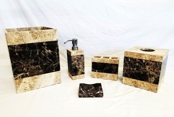 Luxurious Montecito Brown & Ivory Marble Bath Collection: Soap Dispenser, Waste Basket And More!