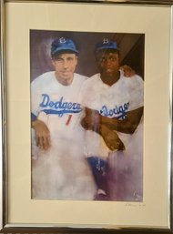Print Of A Limited / Commissioned Painting Jackie Robinson And Joe Dimaggio Signed By Artist Bernie Fuchs
