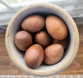 Wooden Eggs Paired With Stoneware Bowl