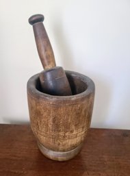 Primitive Antique Wooden Mortar And Pestle - Rare