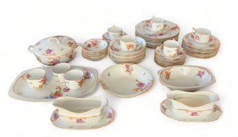 7 Piece Service For 8 Epiag Bridal Rose Pattern Porcelain Dinnerware China Set, C1950s