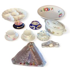 What You See Is What You Get! ~ Table Lot ~ Porcelain Tea Cups ~ Waterford Crystal Clock ~Trays ~  LOT #17