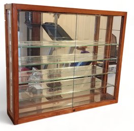 Antique 1930s Maple Framed Wall Mounted Waddell Sliding Glass Doors Display Cabinet Showcase  Rare Cut Glass