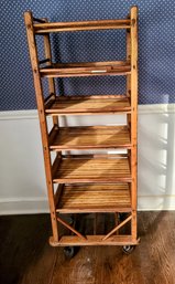 Amazing Antique Wine Rack/1900s Shoe Factory Rolling Rack With Wood Slat Shelves 55 T X