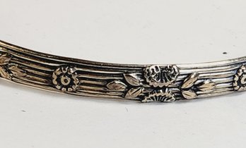 Pretty Sterling Silver Carved Flower Design Classic  Bangle Bracelet