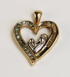10k Gold 2 Tone  Studded Heart With Mother And Child Pendant